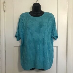Ladies Alfred Dunner Teal Cable Knit Short Sleeve Sweater 🦋